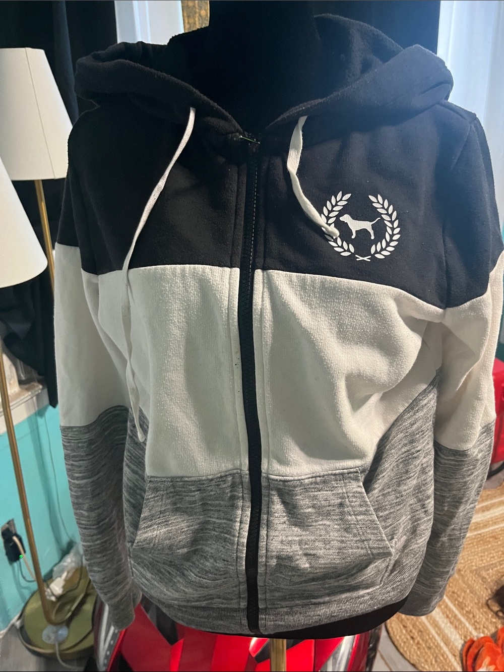 Victoria's Secret Black, White & Gray Colorblock Hooded Zip Jacket